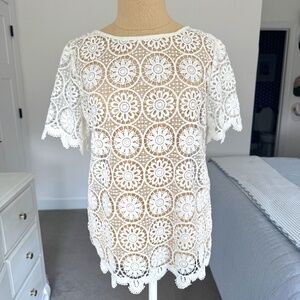 Banana Republic White Lace Top Short Sleeve Size XS (longer length)